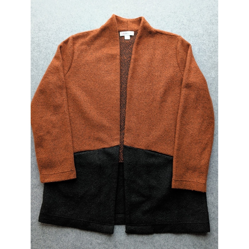 Liz Claiborne Sweater Women's Brown Black Knit Color Block Long Open Large